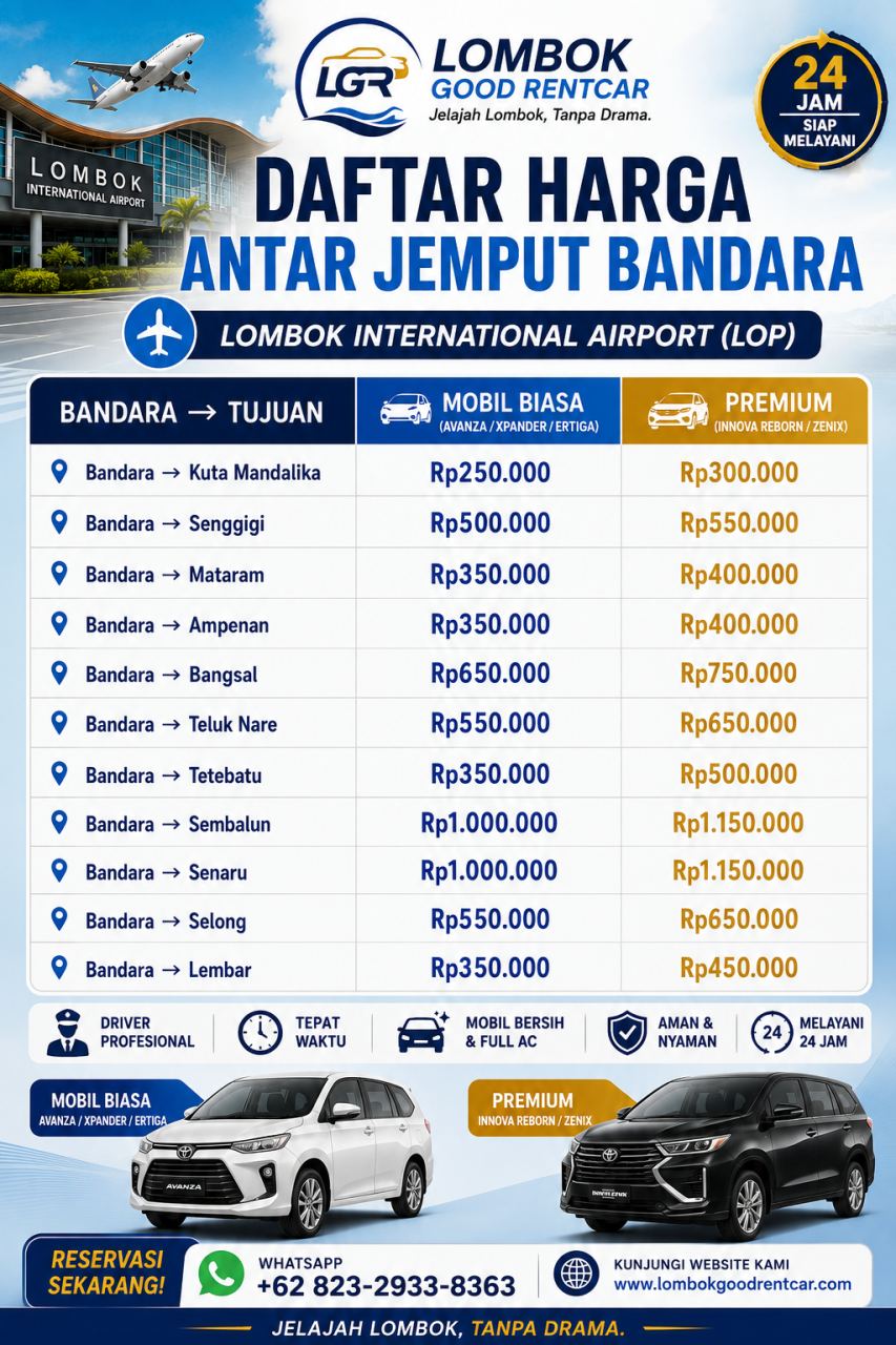 Daftar Harga Antar Jemput Bandara Lombok